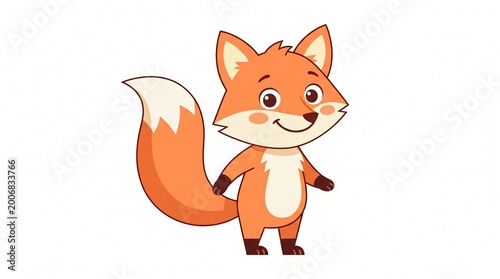 Cute smiling cartoon fox character with orange fur and white face standing on two legs