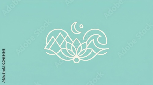 Soft turquoise background with a clean single white line art design element, minimalist graphic resource