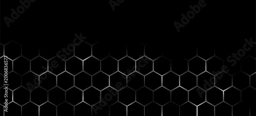 dark black doff metal hexagon pattern abstract geometric shape background wallpaper design.