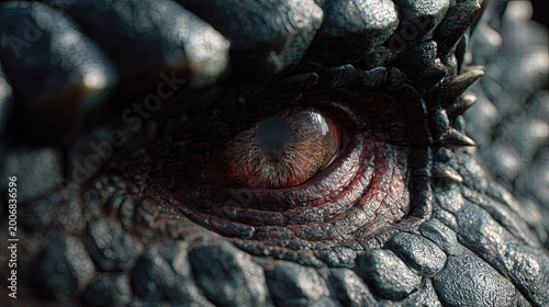 Extreme close up dragon eye reptile scales and pupil photorealistic detail