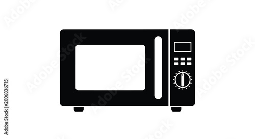 Konstfotografi Black microwave oven silhouette against a white background a modern kitchen appl