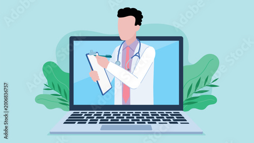 Quadro em tela Doctor on laptop screen