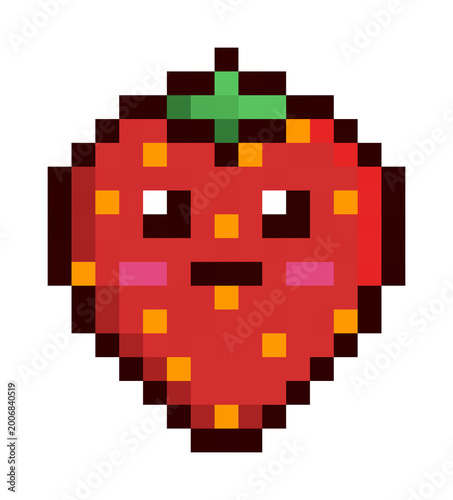 Bild auf Leinwand A Shy Strawberry Pixel Art - Cute Kawaii Berry Design