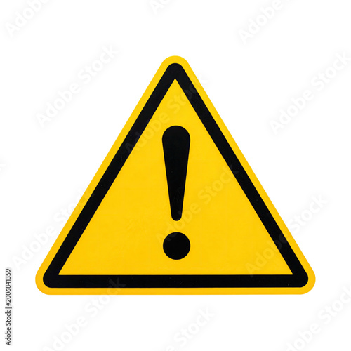Warning sign with exclamation mark on yellow background
