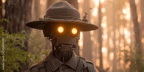 AI robot forest ranger in nature with trees