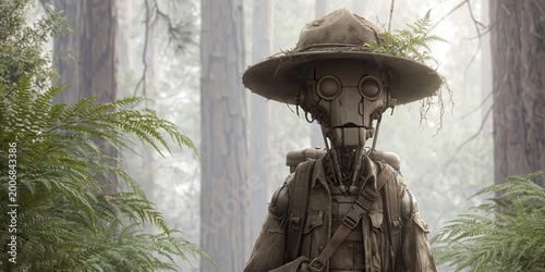 AI robot forest ranger in nature with trees