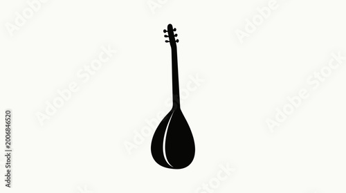 Photos Traditional Long-Necked Lute Stringed Instrument Silhouette on Bright Studio Bac