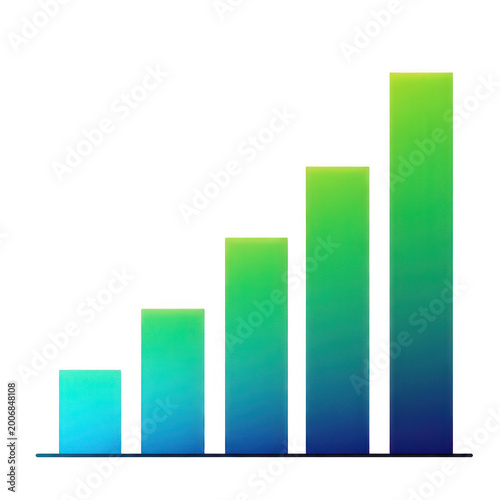 A bar chart showing a steady increase in data over time with bars colored in a gradient from blue to green isolated on transparent background Free Download A bar chart showing a steady increase in data over time with bars colored in a gradient from blue to green isolated on transparent background - GFXLoad