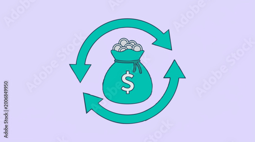 Photography Financial cycle with money bag and circulating arrows illustration