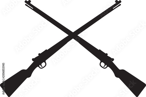 Obraz na plátně Silhouette of two antique rifles crossed against a white background, also transp