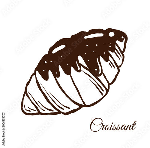 Hand drawn croissant vector illustration. Outline sketch style croissant on white background. doodle design in brown color