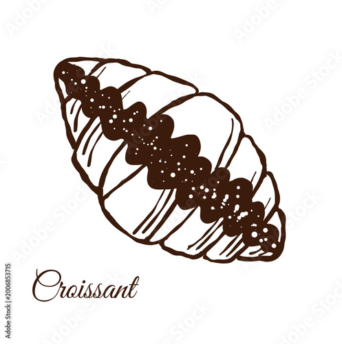 Hand drawn croissant vector illustration. Outline sketch style croissant on white background. doodle design in brown color