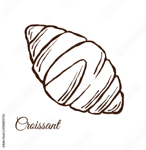 Hand drawn croissant vector illustration. Outline sketch style croissant on white background. doodle design in brown color