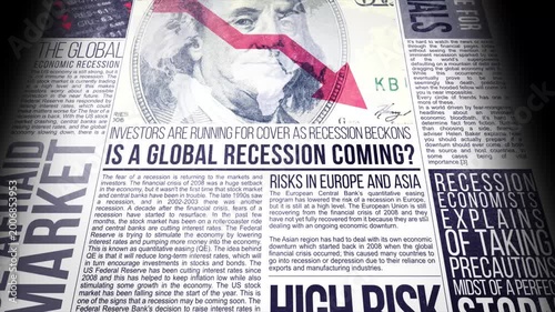 Newspaper headline warns of global recession