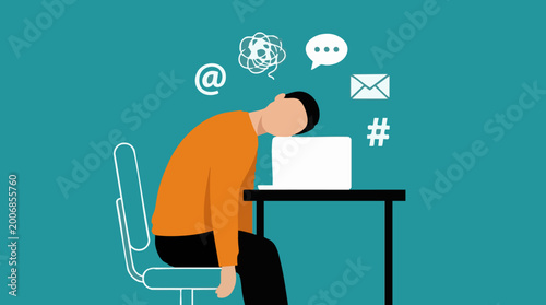 Canvas Print Conceptual illustration of digital overload and work-related burnout