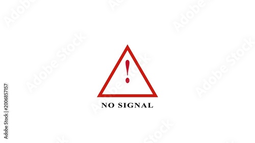 Warning Sign Exclamation Mark No signal Error Alert Red Triangle Digital Glitch Notification video.No signal text 4k animation video on white background.