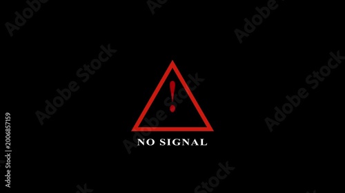 Warning Sign Exclamation Mark No signal Error Alert Red Triangle Digital Glitch Notification video.No signal text 4k animation video on black background.