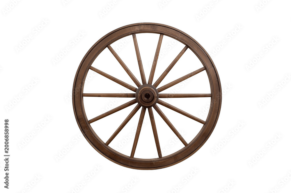 Fototapeta premium Old wooden wagon wheel with spokes on transparent background