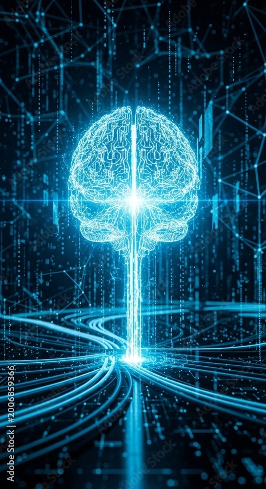 Fototapeta premium Artificial Intelligence Digital Brain with Data Network