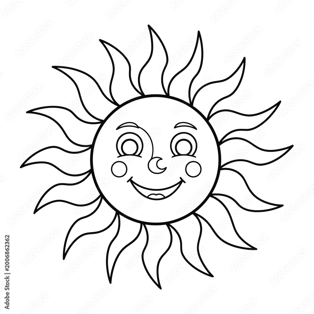 Fototapeta premium Smiling happy cartoon sun with face
