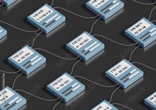 Seamless pattern of interconnected nodes. 3D illustration.