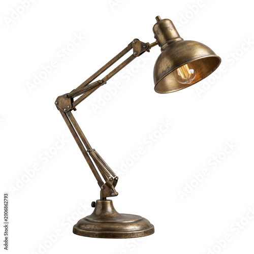 Fotografi Vintage brass articulated desk lamp light fixture