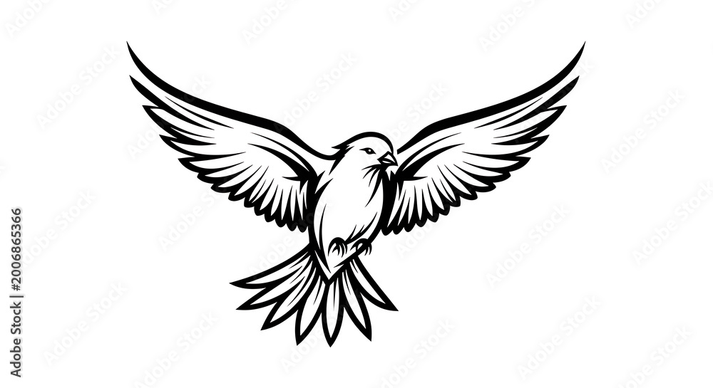 Fototapeta premium Black and white of a detailed hummingbird in mid-flight wings beak