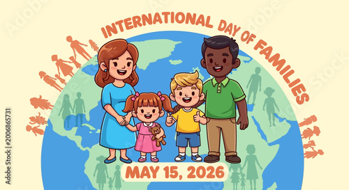 International Day of Families vector illustration with diverse family and globe