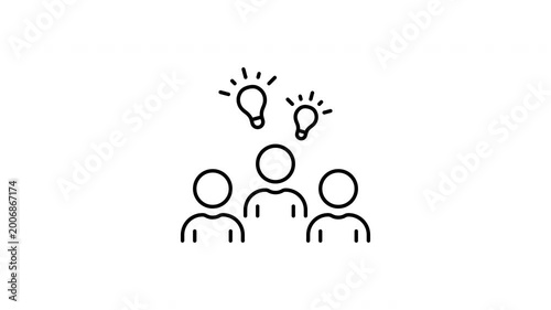 Team Idea Brainstorm Animated Icon With Alpha Channel. People With Light Bulbs Showing Creativity And Innovation Thinking Motion Graphic. Inspiration And Collaboration Icon On Transparent Background