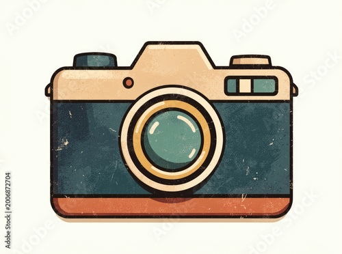 A camera with a lens sitting on a plain white surface, perfect for photography or design uses