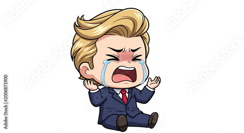 Crying Businessman Chibi Character Illustration
