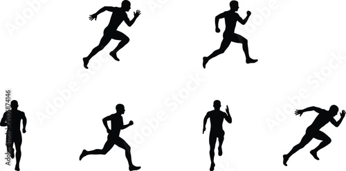 Tableau sur toile Collection of running athlete silhouettes in dynamic sprint poses, male runners