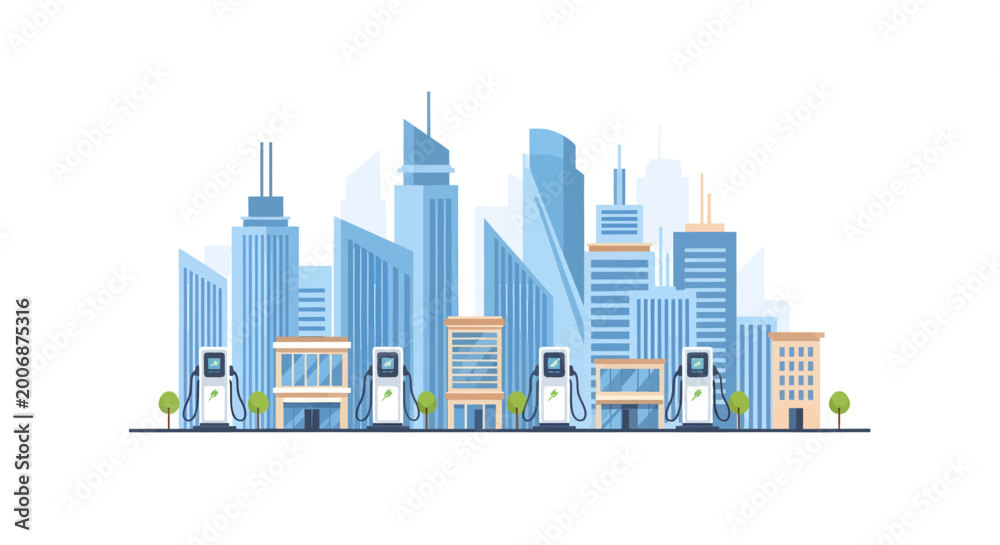 Fototapeta premium City skyline with modern buildings and skyscrapers illustration