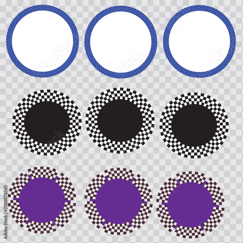 Abstract Geometric Circles with Halftone Dot Pattern in Blue, Black and Purple