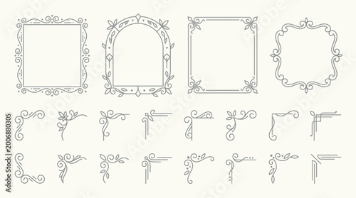 Foto Elegant Line Art Decorative Frames and Corners with Square and Arched Shapes on