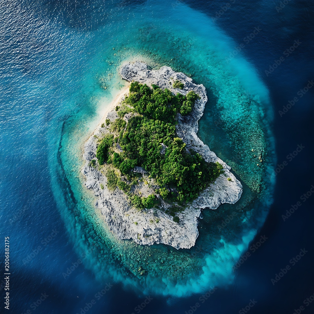 Fototapeta premium Aerial view of a tropical island paradise surrounded by turquoise waters
