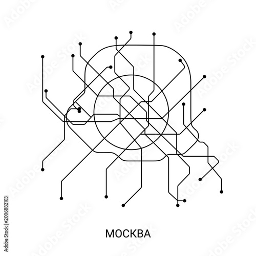 Black and white vector illustration of an approximate Moscow metro map, designed as a simple schematic transit diagram.
