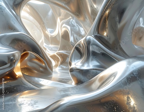 A metallic surface with smooth, flowing folds and reflections