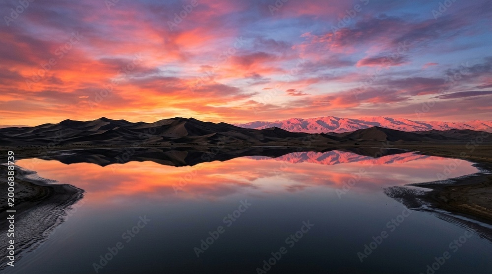 Fototapeta premium Sunset over Gobi desert sand dunes Mongolia nature photography