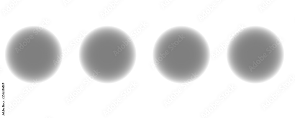Naklejka premium Four soft gray blurred circles arranged in a horizontal line with subtle shadows and gradients on a transparent background Vector