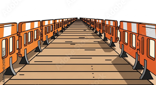 Tableau sur toile Orange traffic barriers lined up on a road construction site.