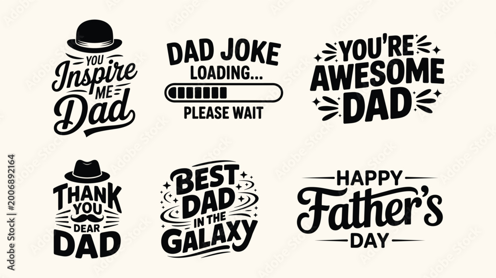 Fototapeta premium Father's day motivational and appreciation lettering bundle, collection of creative typographic designs.