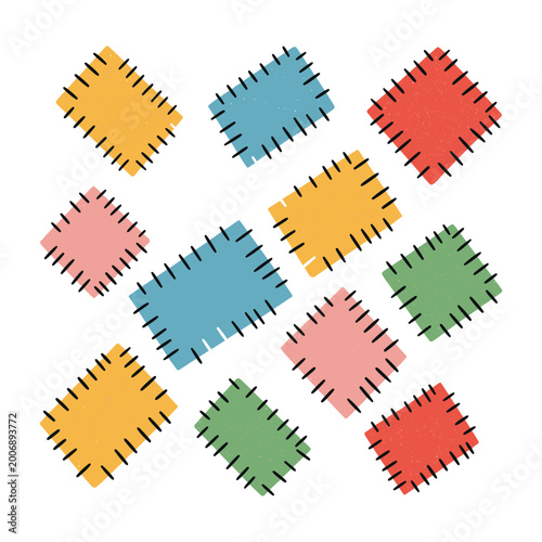 Patchwork quilt blocks - colorful diamond patches, quilting pattern, textile craft, geometric design