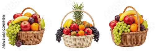 Foto Abundant Wicker Basket Filled with Mixed Fresh Fruit Isolated on Transparent Bac