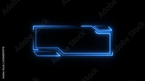 Neon rectangular frames with shining effects on Black background. Square box with neon lines. neon box pattern. neon digital hud lights wiggle on black background. 4k animation video on transparent.