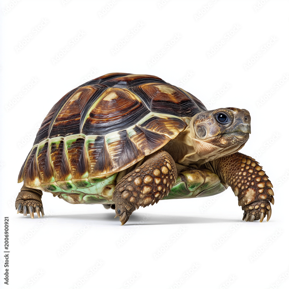 Obraz premium Tortoise walking isolated on white studio background