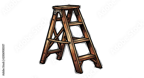 Vector Pinocut A detailed illustration of a wooden step ladder.