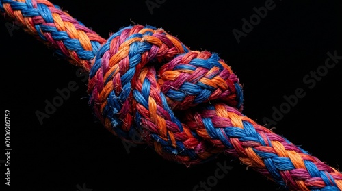 Team rope diverse strength connect partnership together teamwork unity communicate support. Strong diverse network rope team concept integrate braid color background cooperation empower power.