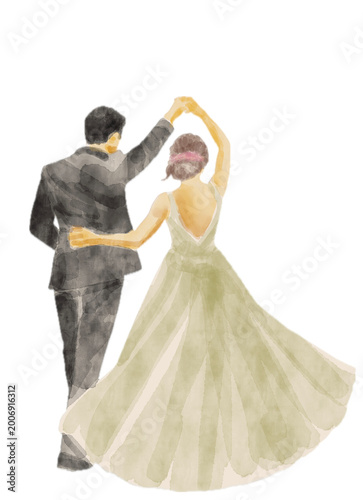 Canvas-taulu Wedding Couple Bride and Groom Dancing Watercolor Illustration for Marriage Cere