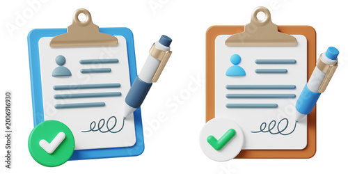 Bild auf Leinwand 3D illustration of a medical consent form on clipboard with a pen and check mark